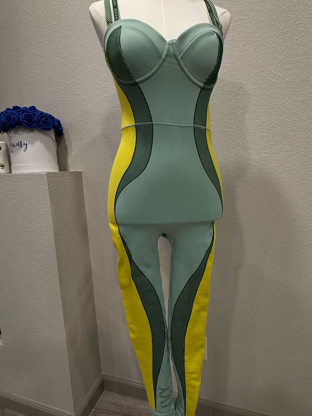 Ivy Park Sculpted Colorblock Mint Green & Yellow Jumpsuit Medium